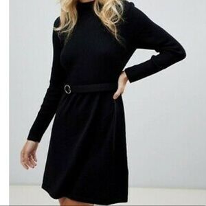 Free People LBD black sweater dress mock neck